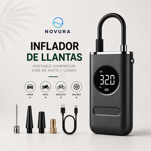 Inflador De Llantas Portable Compresor Aire De Moto Y Carro