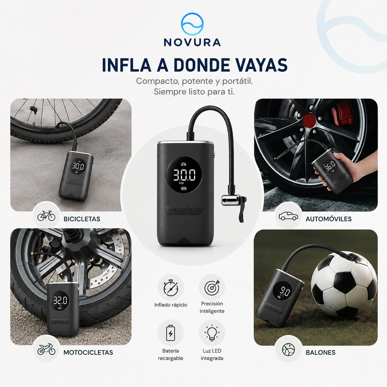Inflador De Llantas Portable Compresor Aire De Moto Y Carro
