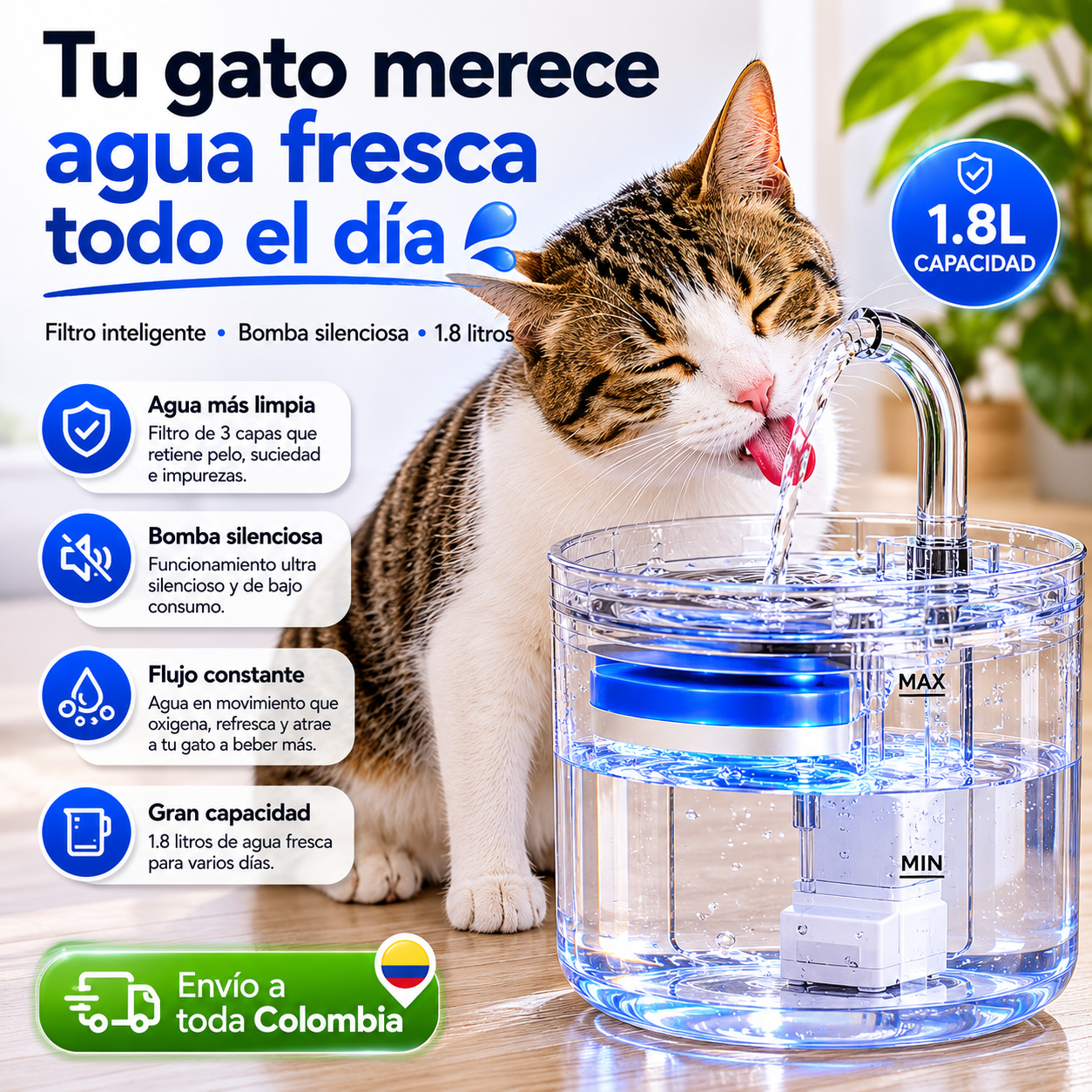 Bebedero, Fuente de Agua Inteligente para Perros y Gatos – Agua Fresca 24/7