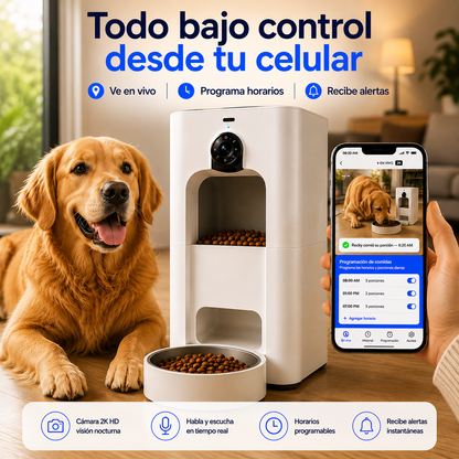 Dispensador Inteligente para Mascotas Cámara 2K, WiFi y Control desde tu Celular