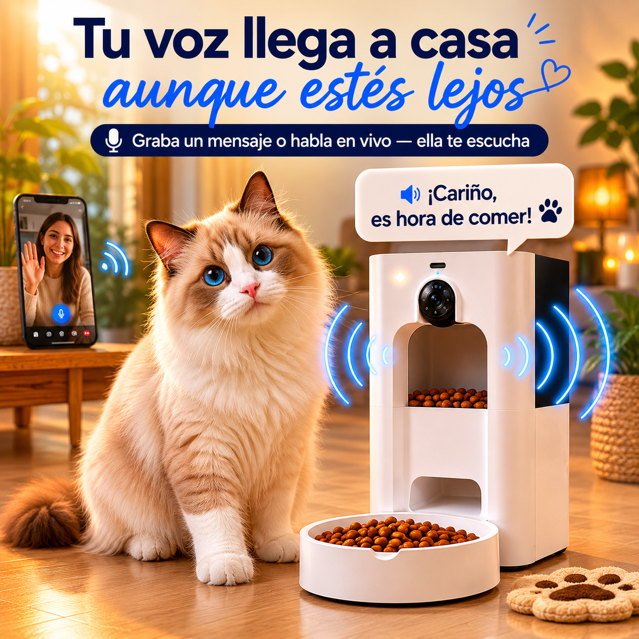 Dispensador Inteligente para Mascotas Cámara 2K, WiFi y Control desde tu Celular