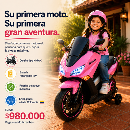 Moto Eléctrica Infantil NMAX  ROSA— Estilo Scooter Deportiva