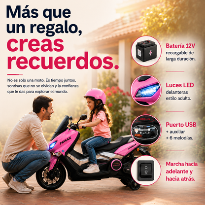 Moto Eléctrica Infantil NMAX  ROSA— Estilo Scooter Deportiva