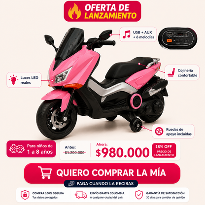 Moto Eléctrica Infantil NMAX  ROSA— Estilo Scooter Deportiva